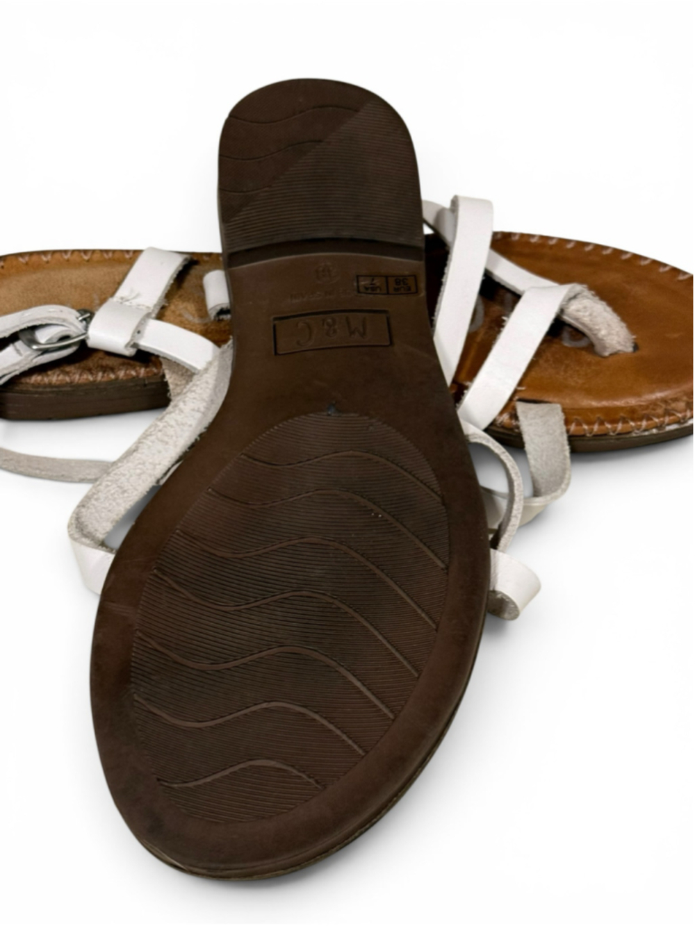 M&C Women’s White Leather Strappy Flat Sandals Women’s US 7 EU 38 Made in Spain - Picture 8 of 9